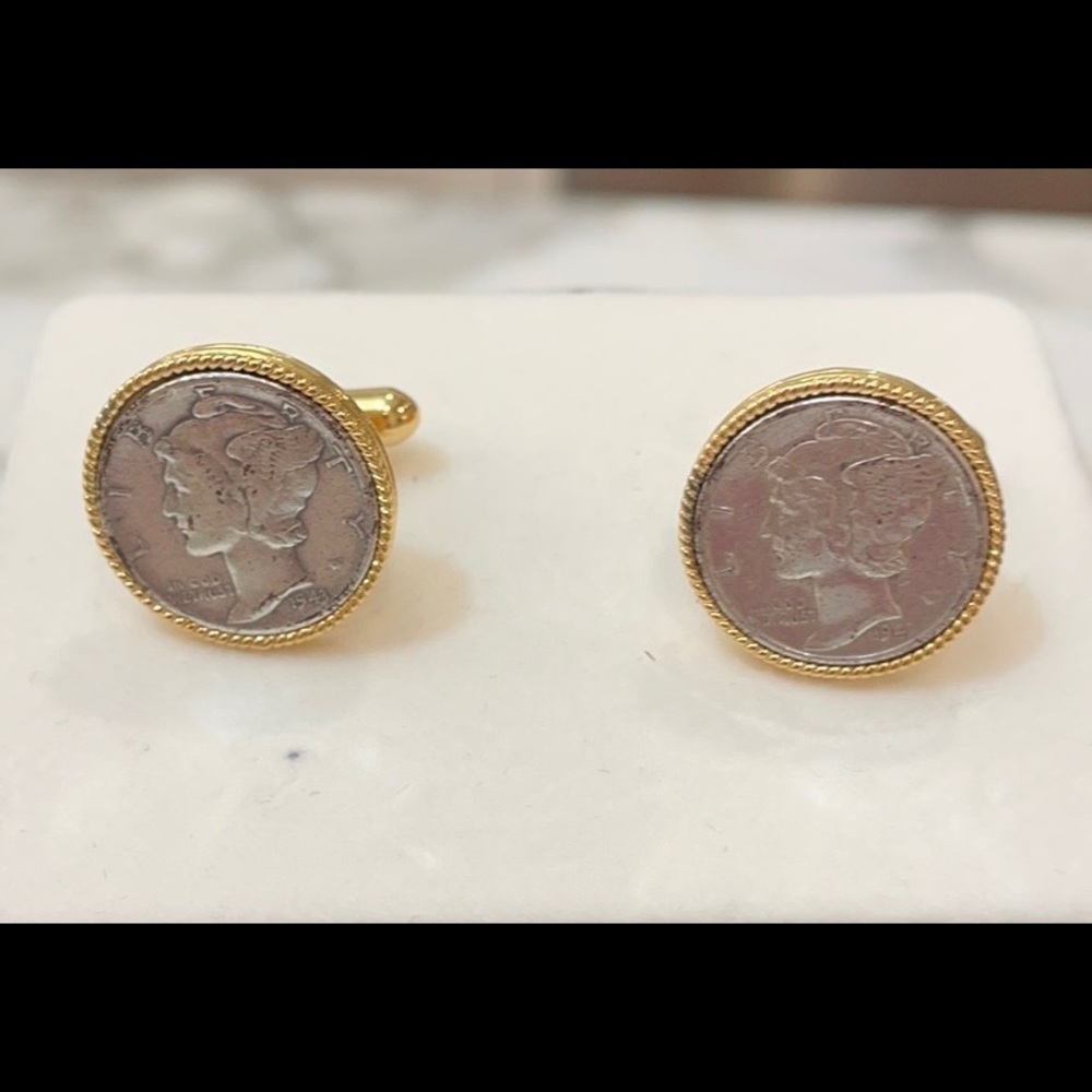Gorgeous Silver Dime Cuff Links Gold Tone EUC!!